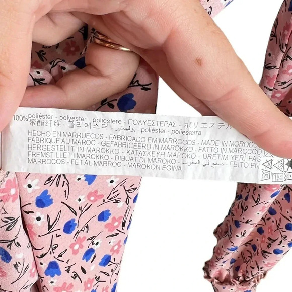 ZARA Pink Blue Floral Button Front Long Sleeve Ruffle Detail Blouse  Sz. XL - Picture 13 of 13